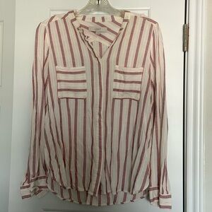 Loft Cream Blouse with White and Red Embroidered Stripes Size Medium